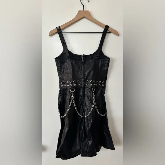 Widow Dolls Kill Black Faux Leather Mini Dress Size Small Gothic Grunge Punk - Picture 2 of 16